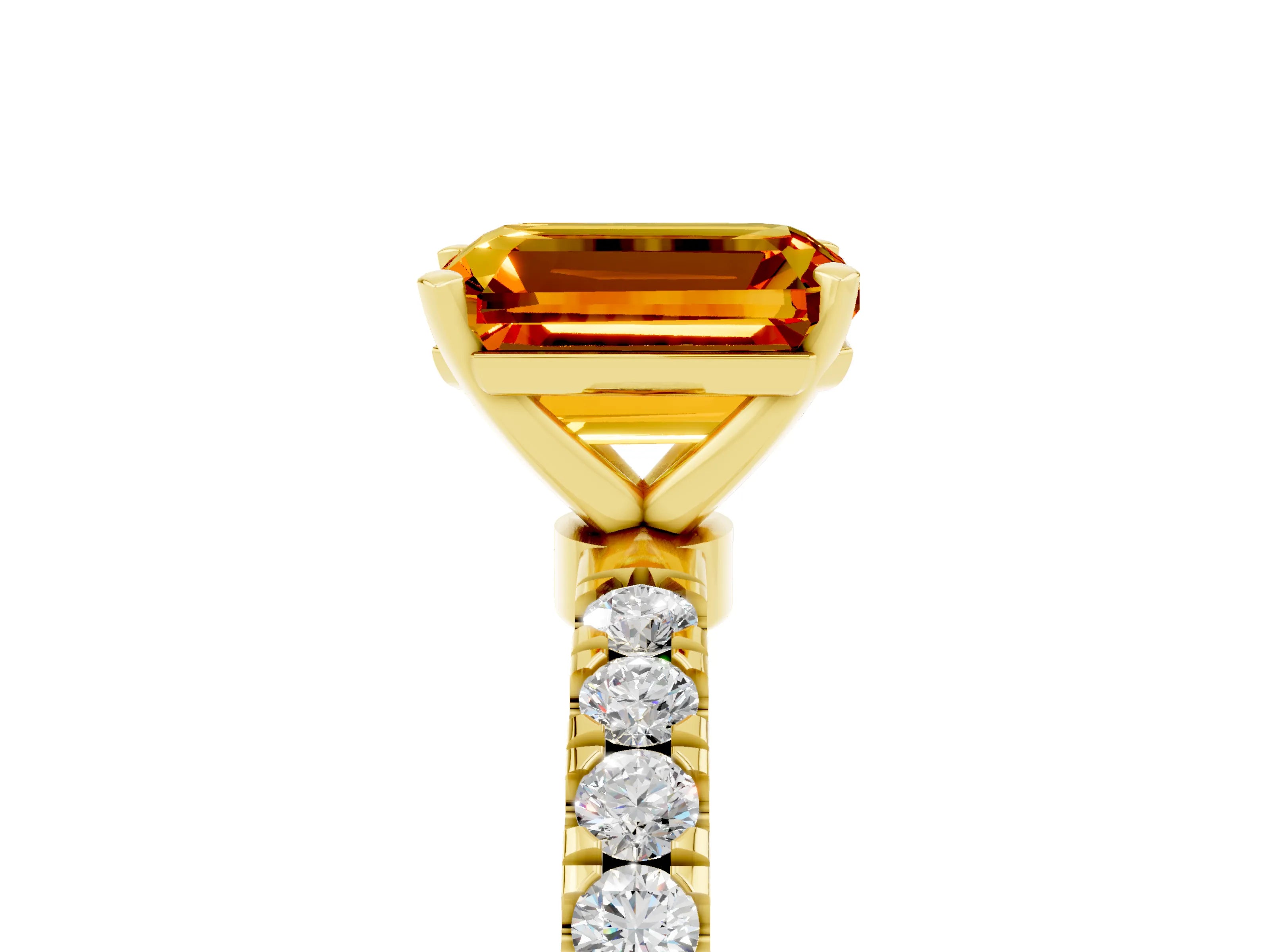 Yellow gold Emerald Cut Citrine Solitaire Ring with Pavé Accents and Four-Prong Setting_5