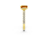 Yellow gold Emerald Cut Citrine Solitaire Ring with Pavé Band and Four-Prong Setting_26
