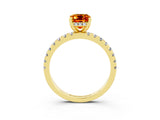 Yellow gold Emerald Cut Citrine Solitaire Ring with Pavé Band and Four-Prong Setting_27