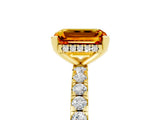 Yellow gold Emerald Cut Citrine Solitaire Ring with Pavé Band and Four-Prong Setting_29