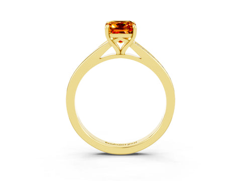 Yellow gold Emerald Cut Citrine Solitaire Ring with Pavé Band and Prong Setting_39