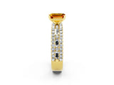 Yellow gold Emerald Cut Citrine Solitaire Ring with Pavé and Channel Set Band_2
