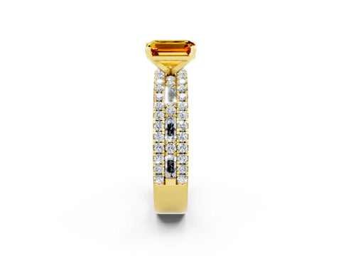 Yellow gold Emerald Cut Citrine Solitaire Ring with Pavé and Channel Set Band_2