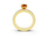 Yellow gold Emerald Cut Citrine Solitaire Ring with Pavé and Channel Set Band_3