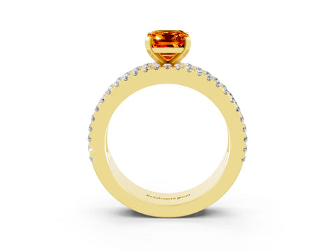 Yellow gold Emerald Cut Citrine Solitaire Ring with Pavé and Channel Set Band_3