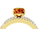 Yellow gold Emerald Cut Citrine Solitaire Ring with Pavé and Channel Set Band_4