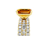 Yellow gold Emerald Cut Citrine Solitaire Ring with Pavé and Channel Set Band_5