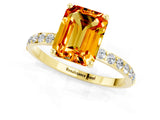 Yellow gold Emerald Cut Citrine Solitaire Ring with Pave Band and Four Prong Setting_13