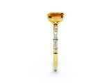 Yellow gold Emerald Cut Citrine Solitaire Ring with Pave Band and Four Prong Setting_14