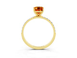 Yellow gold Emerald Cut Citrine Solitaire Ring with Pave Band and Four Prong Setting_15
