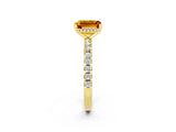 Yellow gold Emerald Cut Citrine Solitaire Ring with Round  Pavé Band and Four-Prong Setting_38