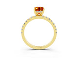 Yellow gold Emerald Cut Citrine Solitaire Ring with Round  Pavé Band and Four-Prong Setting_39