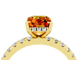 Yellow gold Emerald Cut Citrine Solitaire Ring with Round  Pavé Band and Four-Prong Setting_40