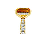 Yellow gold Emerald Cut Citrine Solitaire Ring with Round  Pavé Band and Four-Prong Setting_41