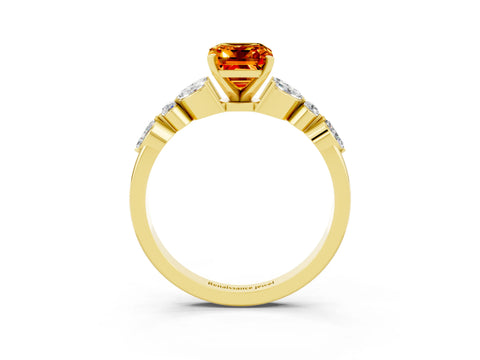 Yellow gold Emerald Cut Citrine Solitaire Ring with Side Stones and Four-Prong Setting_15