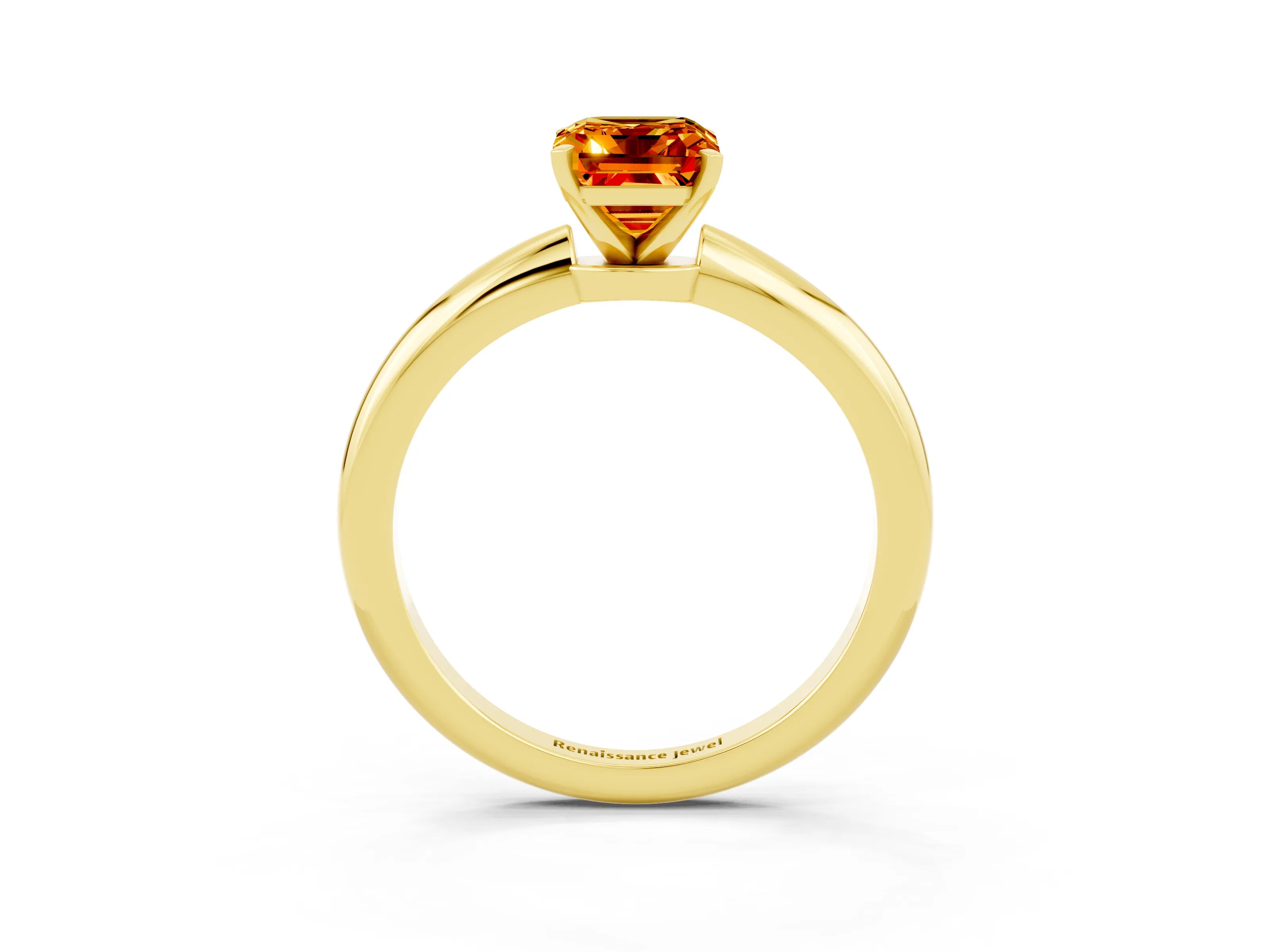 Yellow gold Emerald Cut Citrine Solitaire Ring with Six-Prong Setting and Classic Band_3
