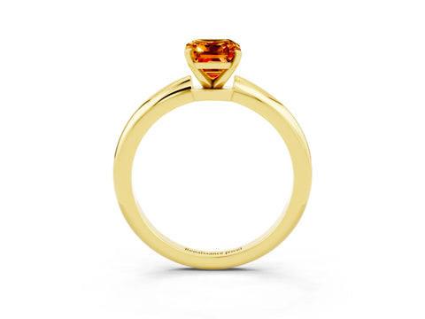 Yellow gold Emerald Cut Citrine Solitaire Ring with Six-Prong Setting and Classic Band_3