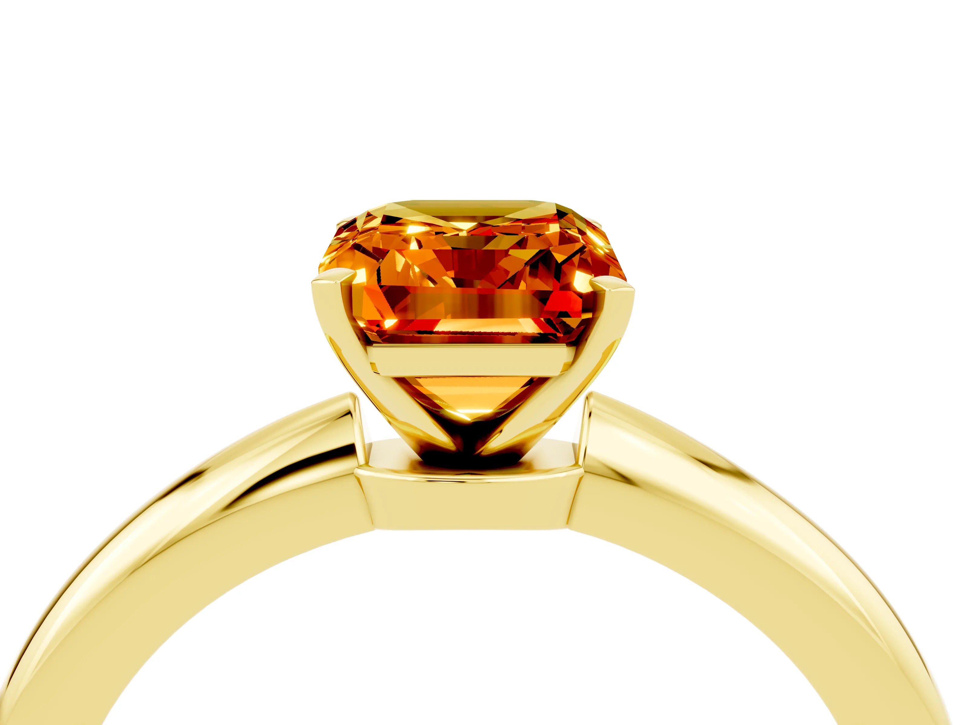 Yellow gold Emerald Cut Citrine Solitaire Ring with Six-Prong Setting and Classic Band_4