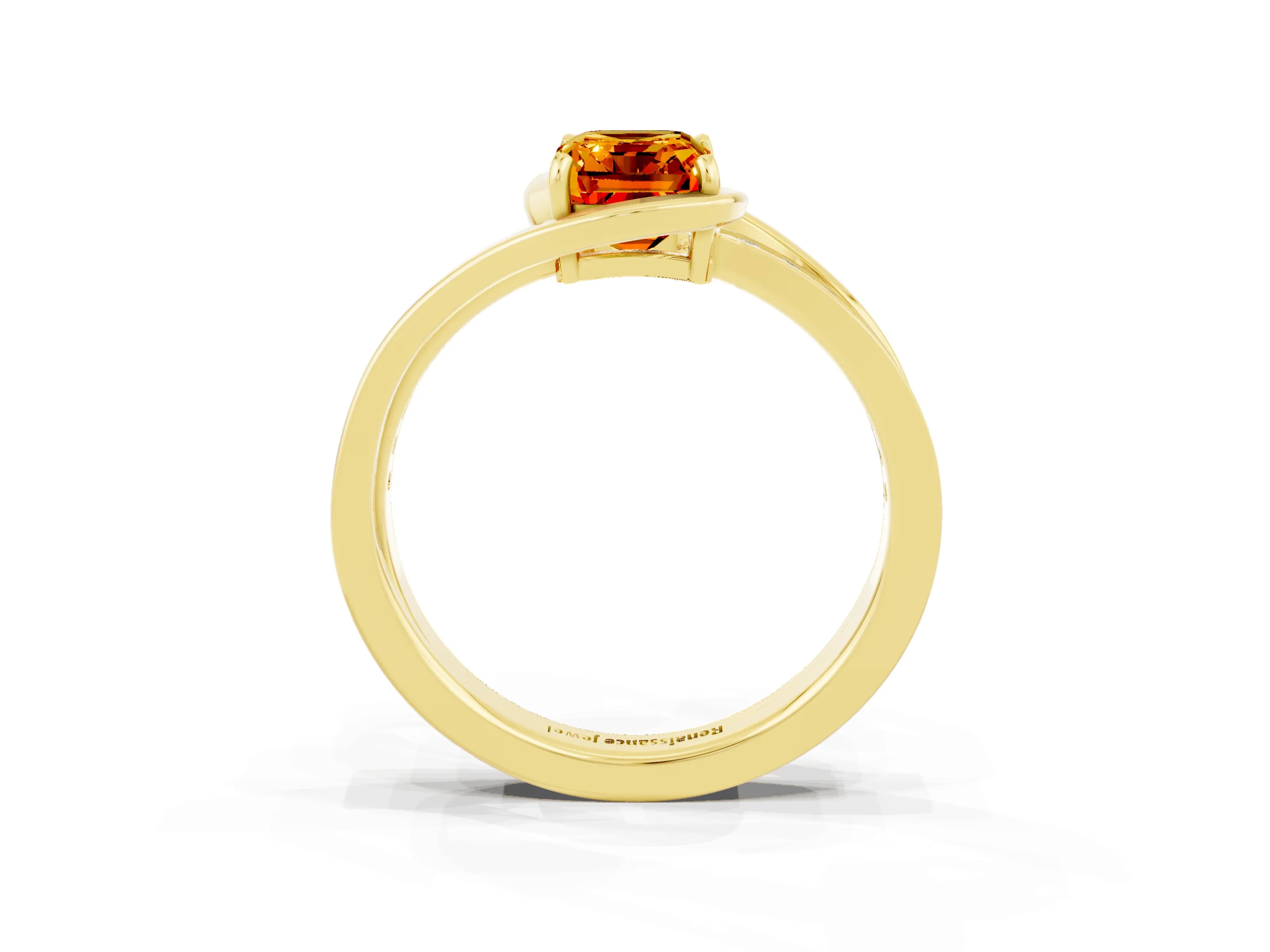 Yellow gold Emerald Cut Citrine Solitaire Ring with Split Shank and Prong Setting_3