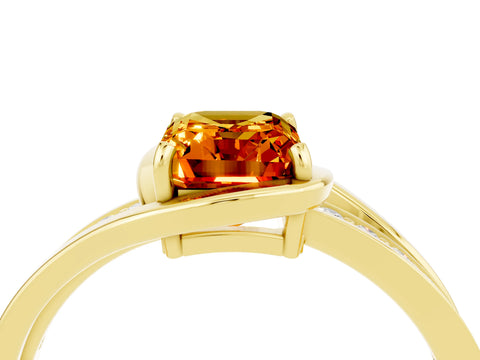 Yellow gold Emerald Cut Citrine Solitaire Ring with Split Shank and Prong Setting_4