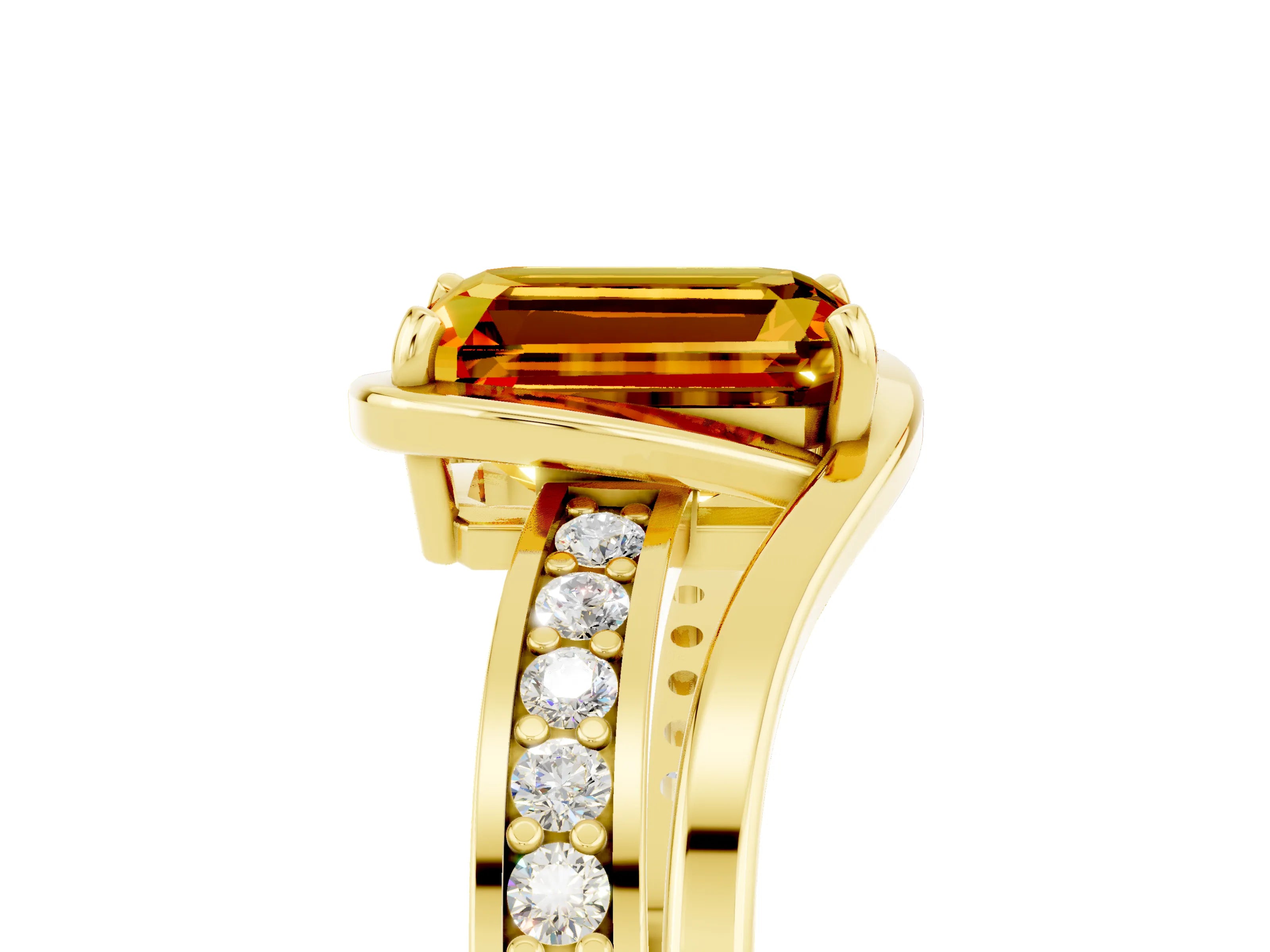 Yellow gold Emerald Cut Citrine Solitaire Ring with Split Shank and Prong Setting_5