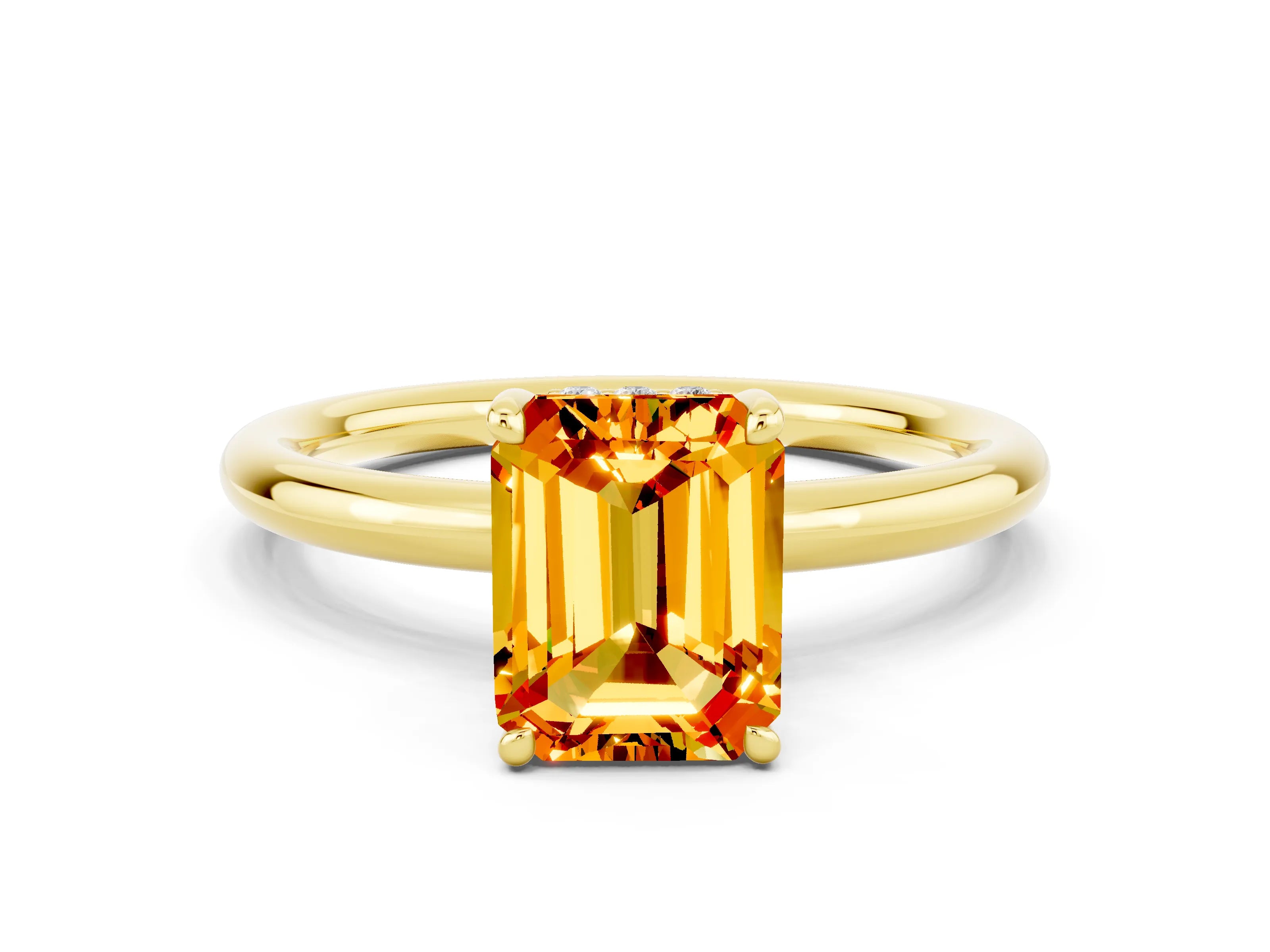 Yellow gold Emerald Cut Citrine Solitaire Ring with Thin Band and Four-Prong Setting_12