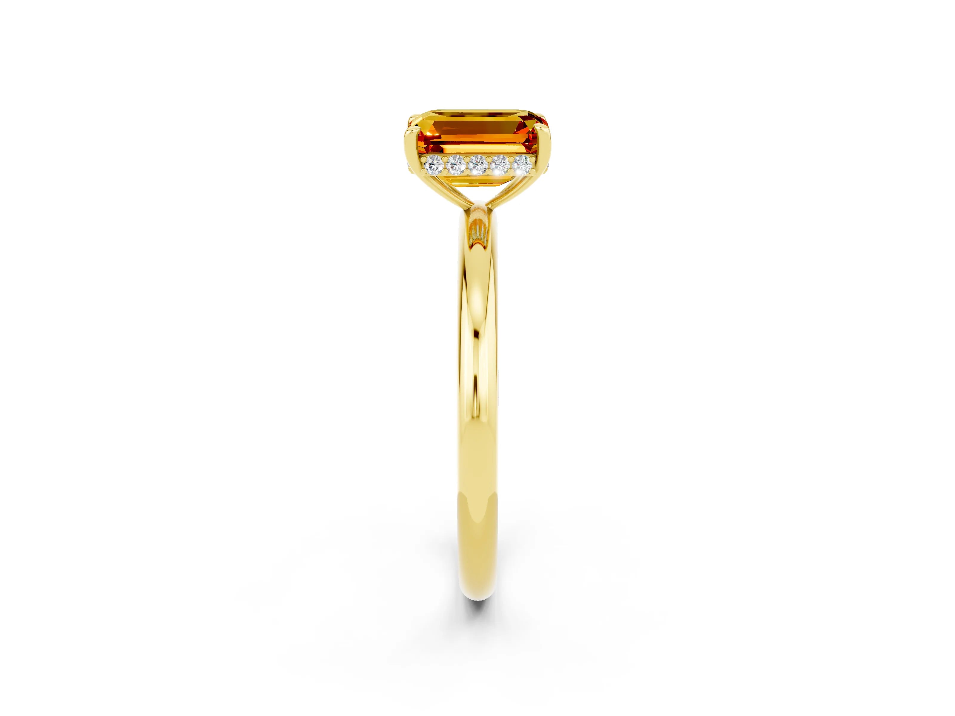 Yellow gold Emerald Cut Citrine Solitaire Ring with Thin Band and Four-Prong Setting_14