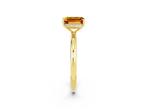 Yellow gold Emerald Cut Citrine Solitaire Ring with Thin Band and Four-Prong Setting_14