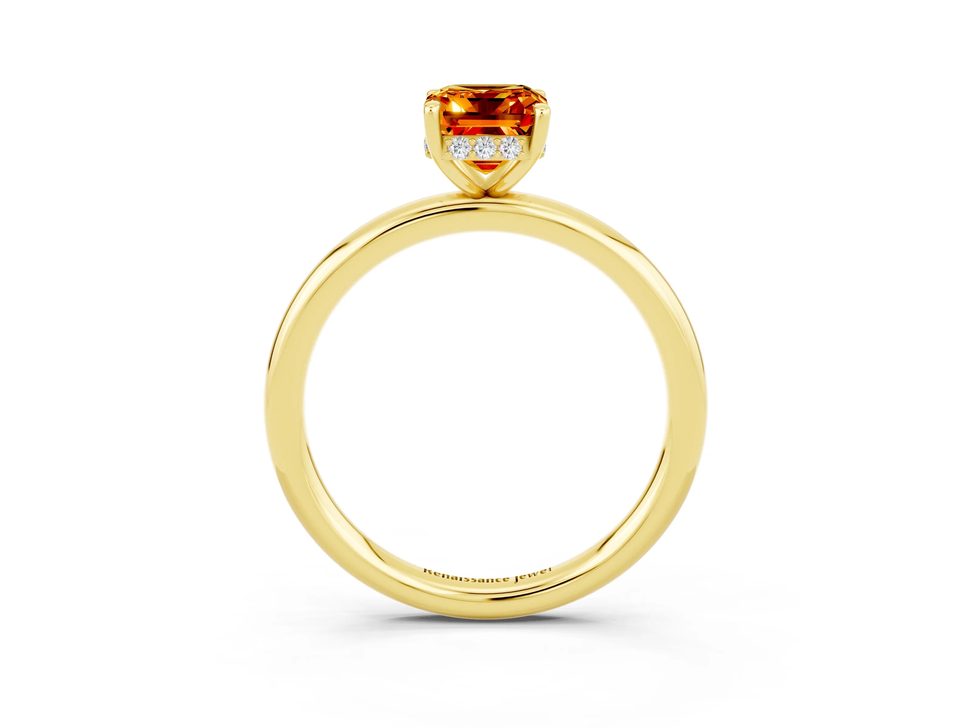 Yellow gold Emerald Cut Citrine Solitaire Ring with Thin Band and Four-Prong Setting_15