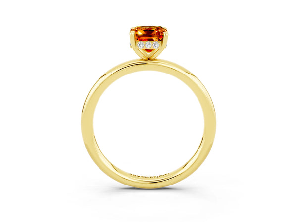 Yellow gold Emerald Cut Citrine Solitaire Ring with Thin Band and Four-Prong Setting