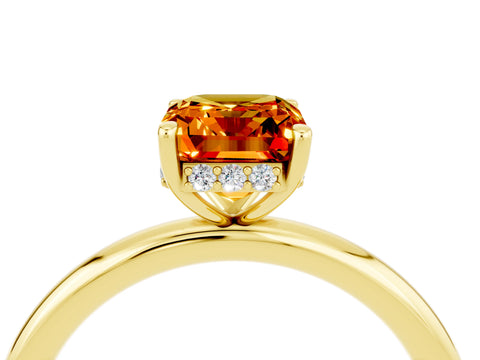Yellow gold Emerald Cut Citrine Solitaire Ring with Thin Band and Four-Prong Setting_16