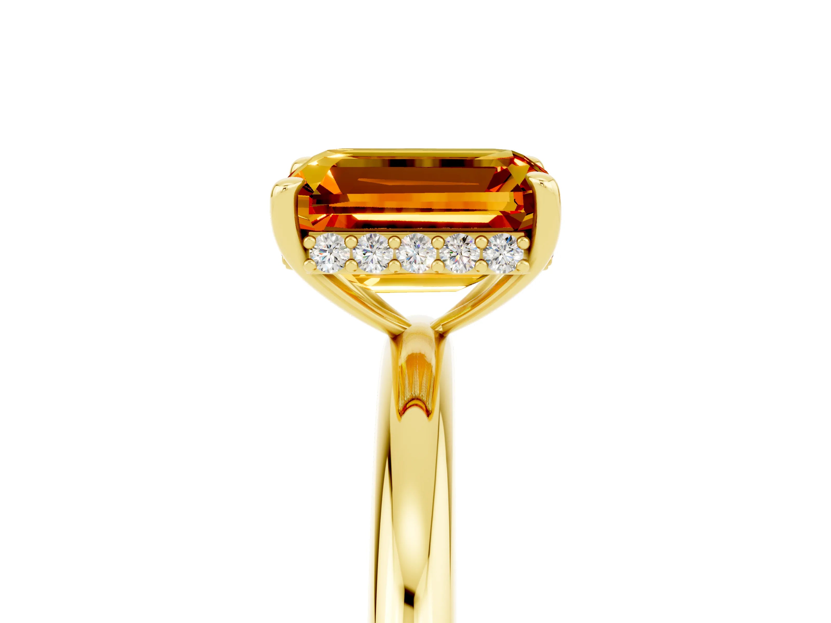 Yellow gold Emerald Cut Citrine Solitaire Ring with Thin Band and Four-Prong Setting_17