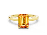 Yellow gold Emerald Cut Citrine Solitaire Ring with Thin Band and Prong Setting_12
