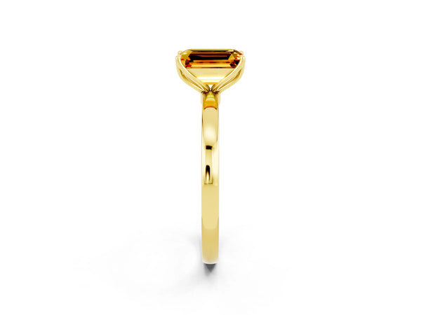 Yellow gold Emerald Cut Citrine Solitaire Ring with Thin Band and Prong Setting