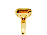 Yellow gold Emerald Cut Citrine Solitaire Ring with Thin Band and Prong Setting_17