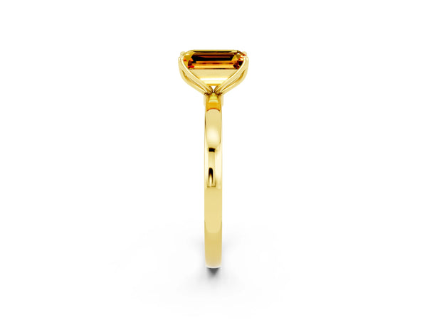 Yellow gold Emerald Cut Citrine Solitaire Ring with Thin Band and Prong Setting