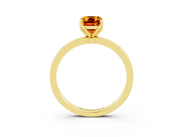 Yellow gold Emerald Cut Citrine Solitaire Ring with Thin Band and Prong Setting
