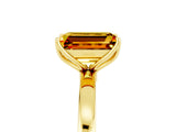 Yellow gold Emerald Cut Citrine Solitaire Ring with Thin Band and Prong Setting_29
