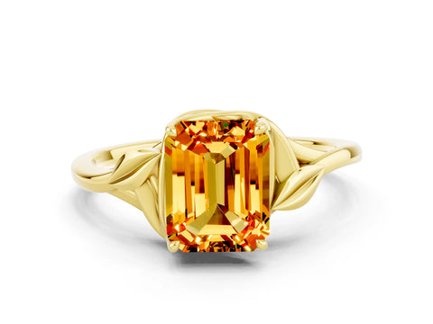 Yellow gold Emerald Cut Citrine Solitaire Ring with Twist Band and Four-Prong Setting_24