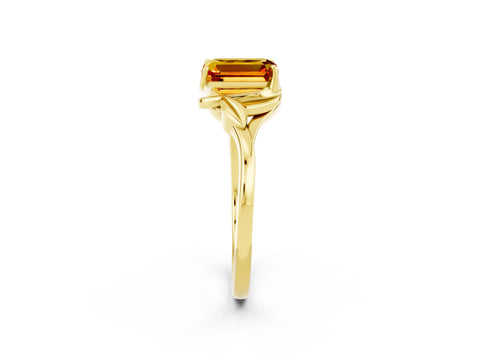 Yellow gold Emerald Cut Citrine Solitaire Ring with Twist Band and Four-Prong Setting_26