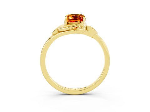Yellow gold Emerald Cut Citrine Solitaire Ring with Twist Band and Four-Prong Setting_27