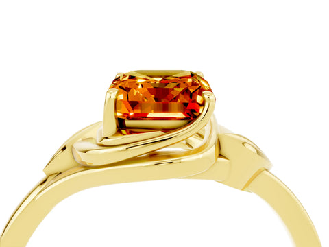 Yellow gold Emerald Cut Citrine Solitaire Ring with Twist Band and Four-Prong Setting_28