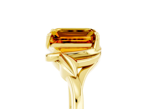 Yellow gold Emerald Cut Citrine Solitaire Ring with Twist Band and Four-Prong Setting_29