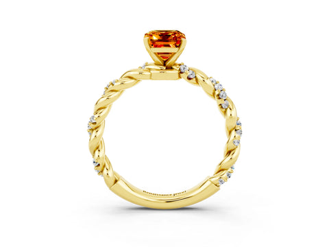 Yellow gold Emerald Cut Citrine Solitaire Ring with Twisted Band and Pavé Accents_3
