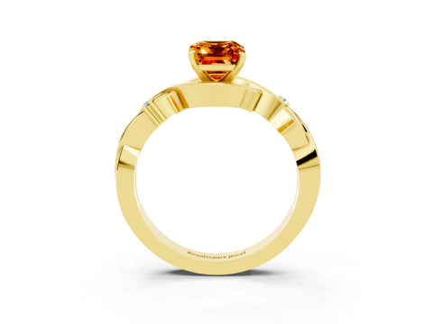 Yellow gold Emerald Cut Citrine Solitaire Ring with Twisted Band and Prong Setting_3