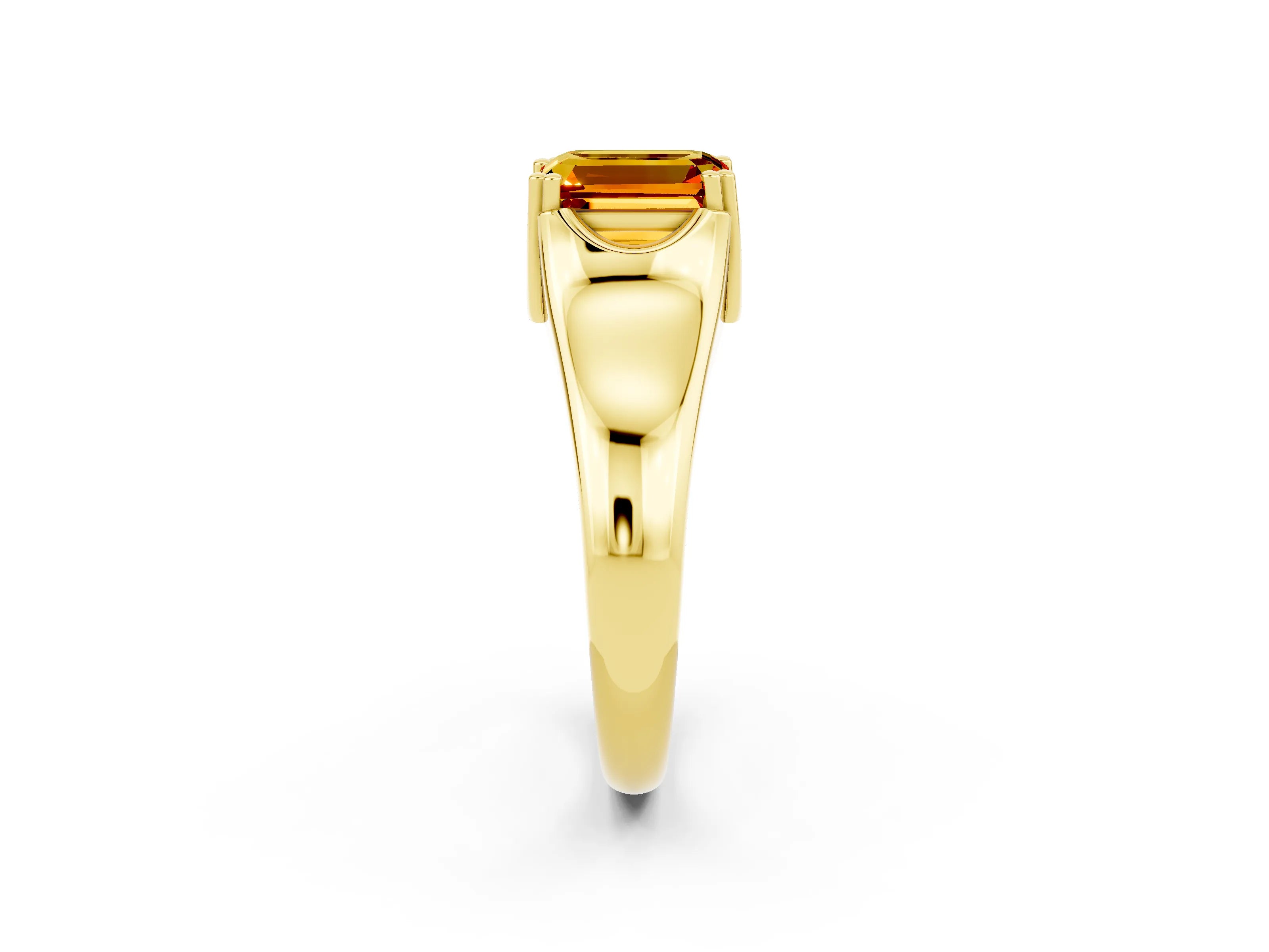 Yellow gold Emerald Cut Citrine Solitaire Ring with Wide Band and Prong Setting_2