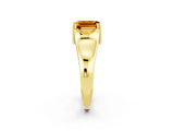 Yellow gold Emerald Cut Citrine Solitaire Ring with Wide Band and Prong Setting_2