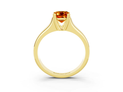 Yellow gold Emerald Cut Citrine Solitaire Ring with Wide Band and Prong Setting_3