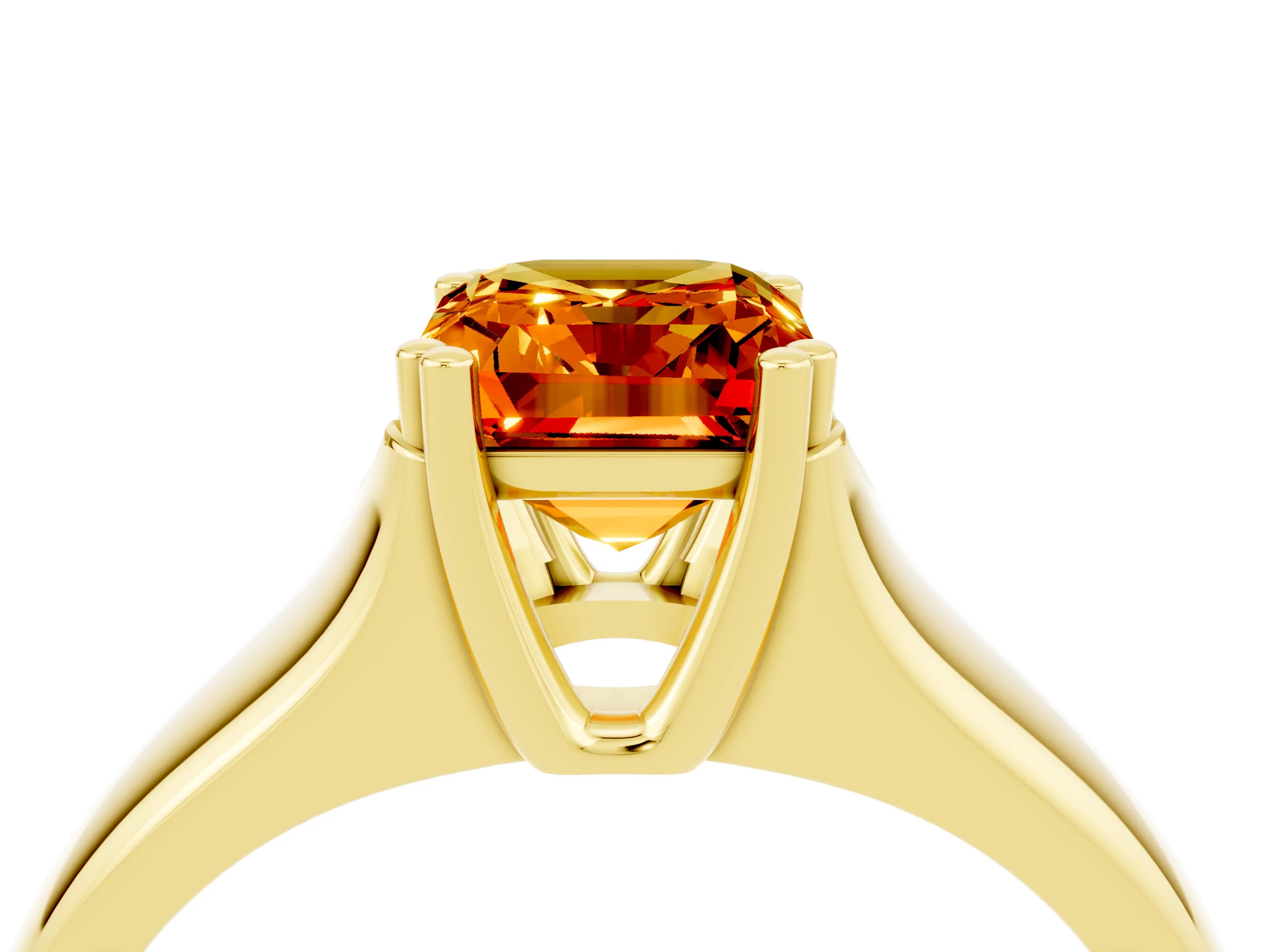 Yellow gold Emerald Cut Citrine Solitaire Ring with Wide Band and Prong Setting_4