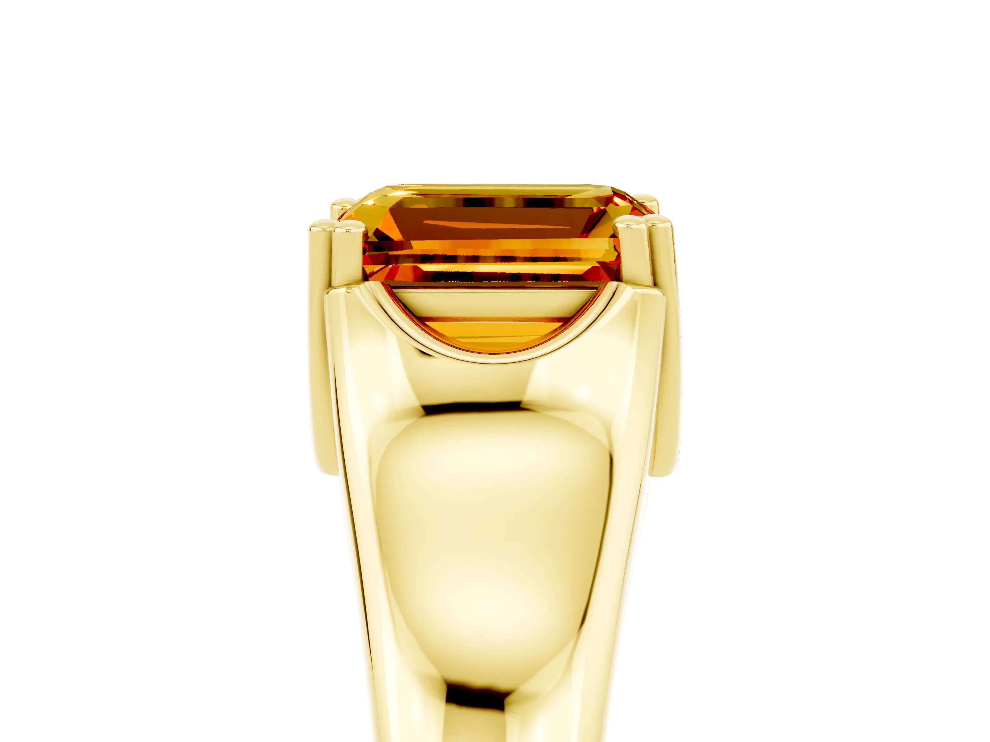 Yellow gold Emerald Cut Citrine Solitaire Ring with Wide Band and Prong Setting_5